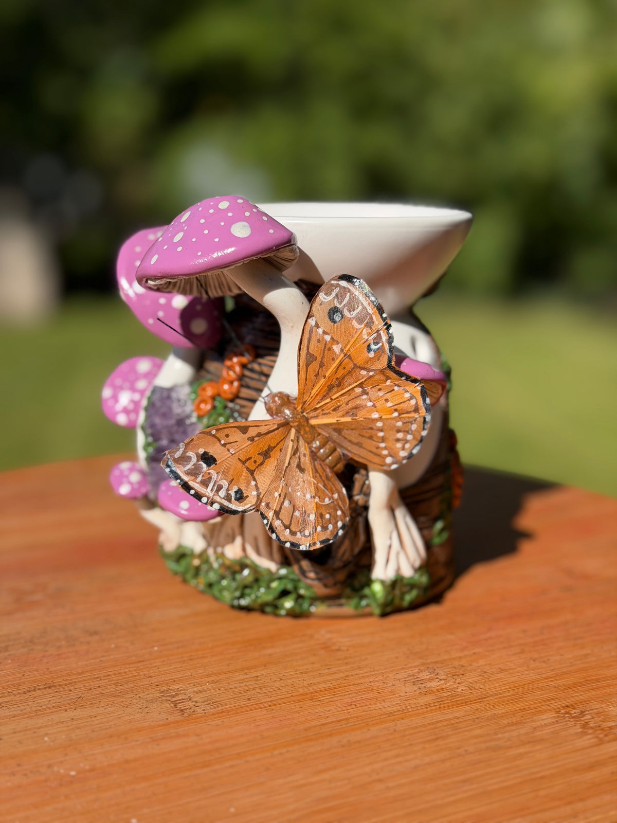 Wax Warmer | Butterfly with Mauve Mushrooms + Amethyst