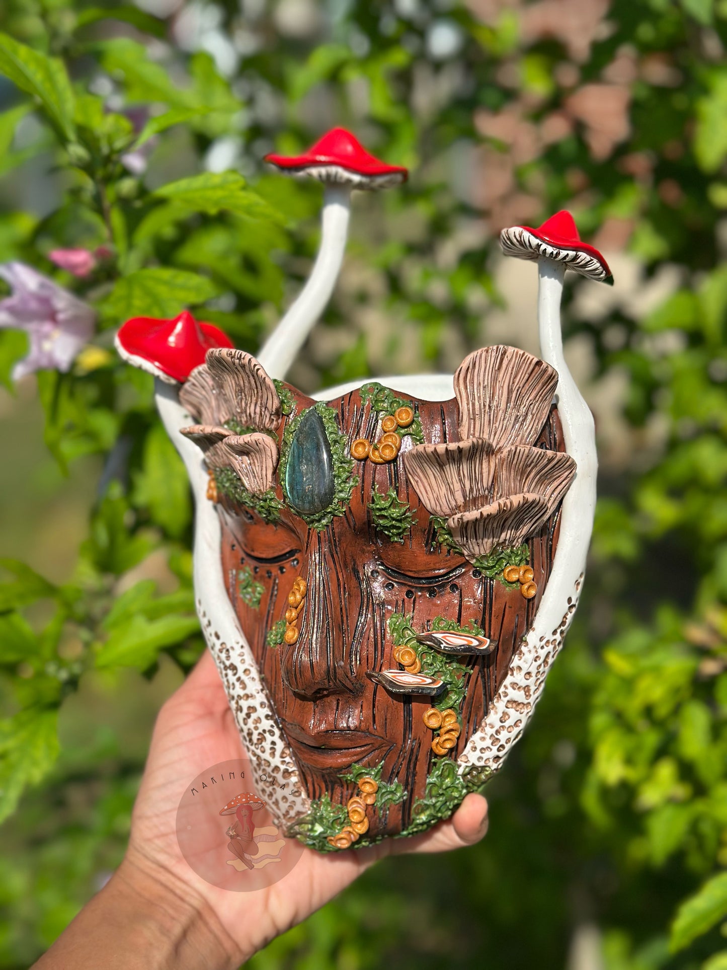 Hanging Wall Planter | PREORDER Forest Mushroom Goddess with Labradorite