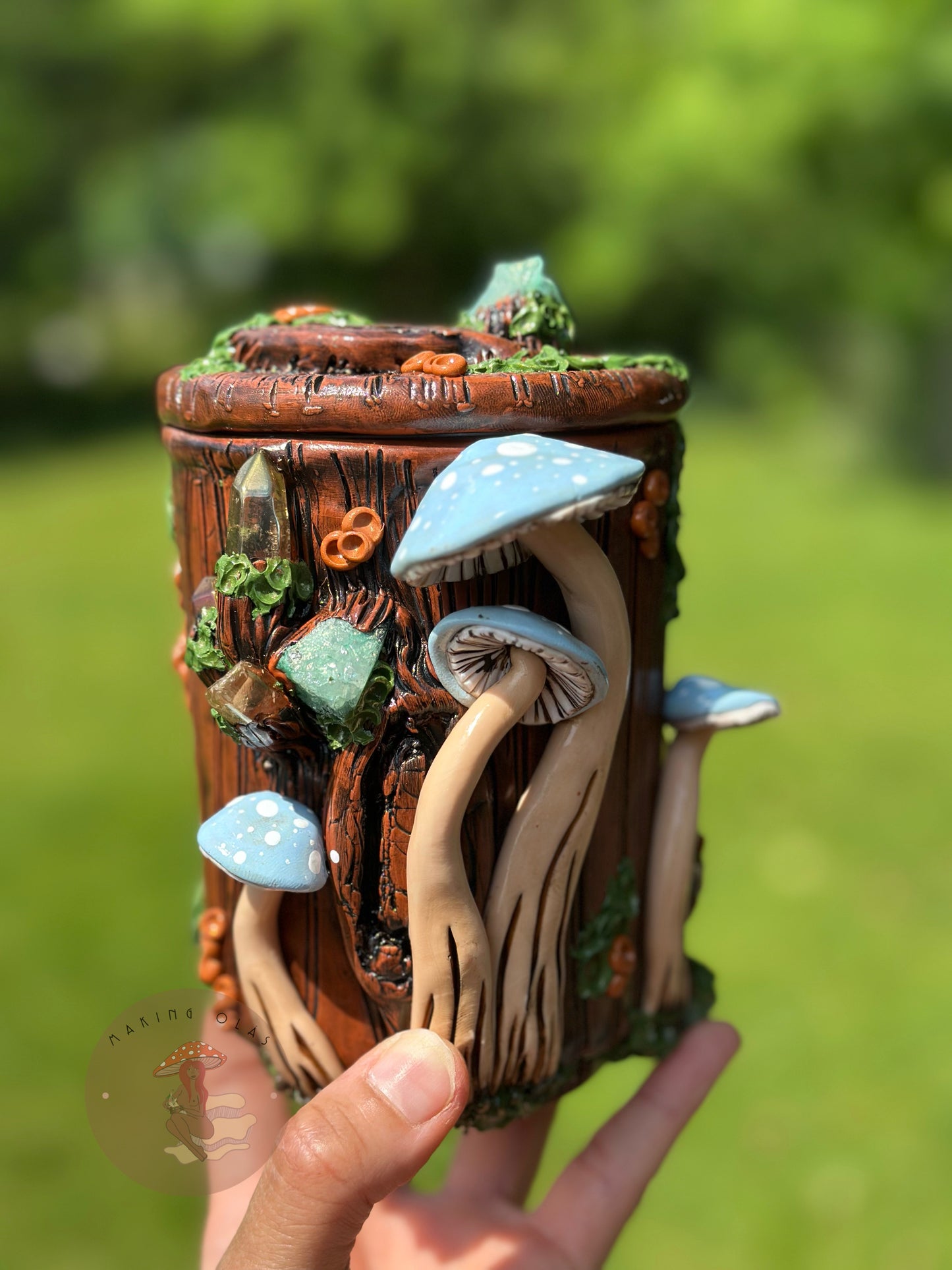 Jar | Sky Blue Mushrooms with Green Quartz