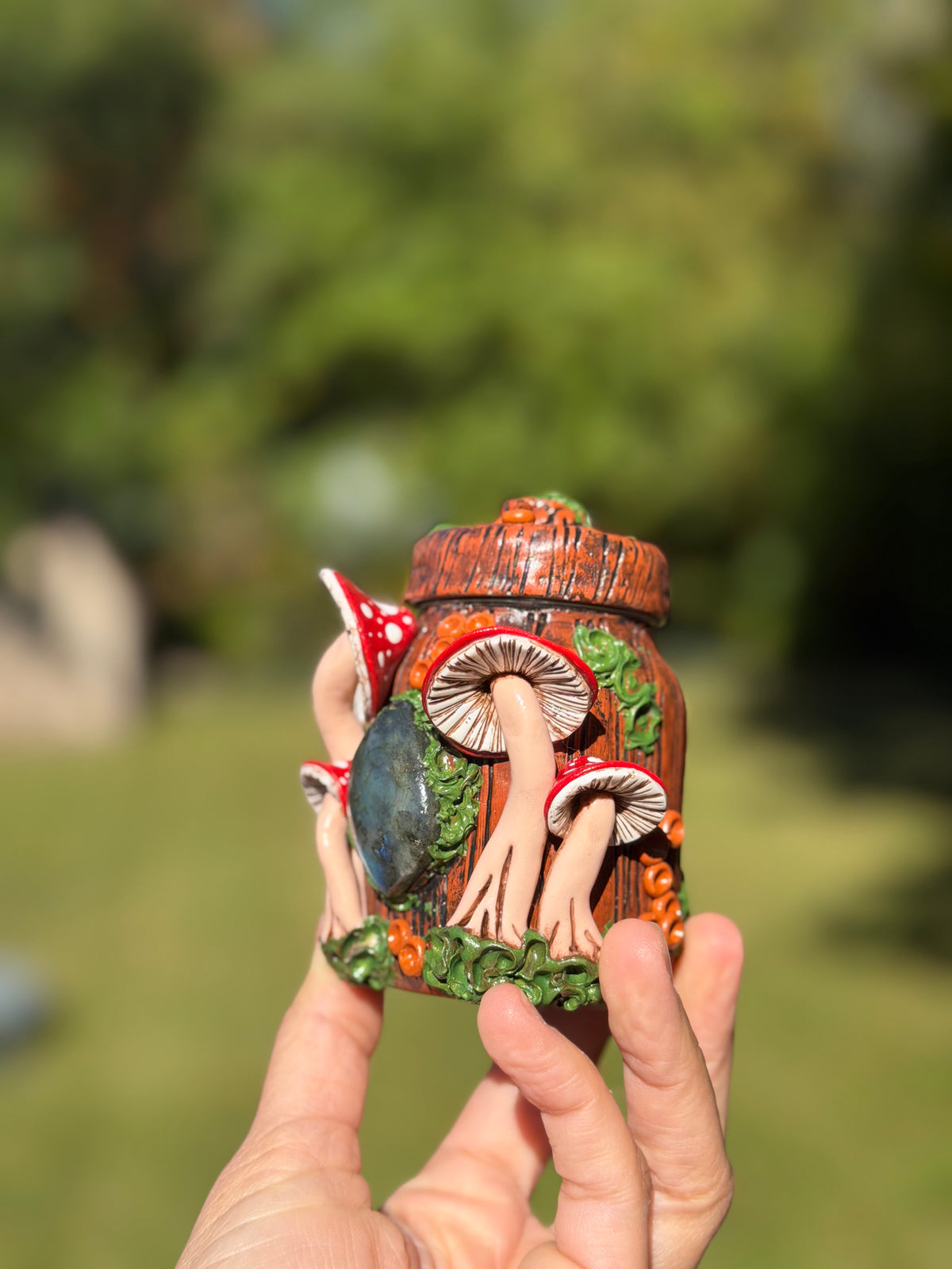 Jar | Labradorite with Red Mushrooms
