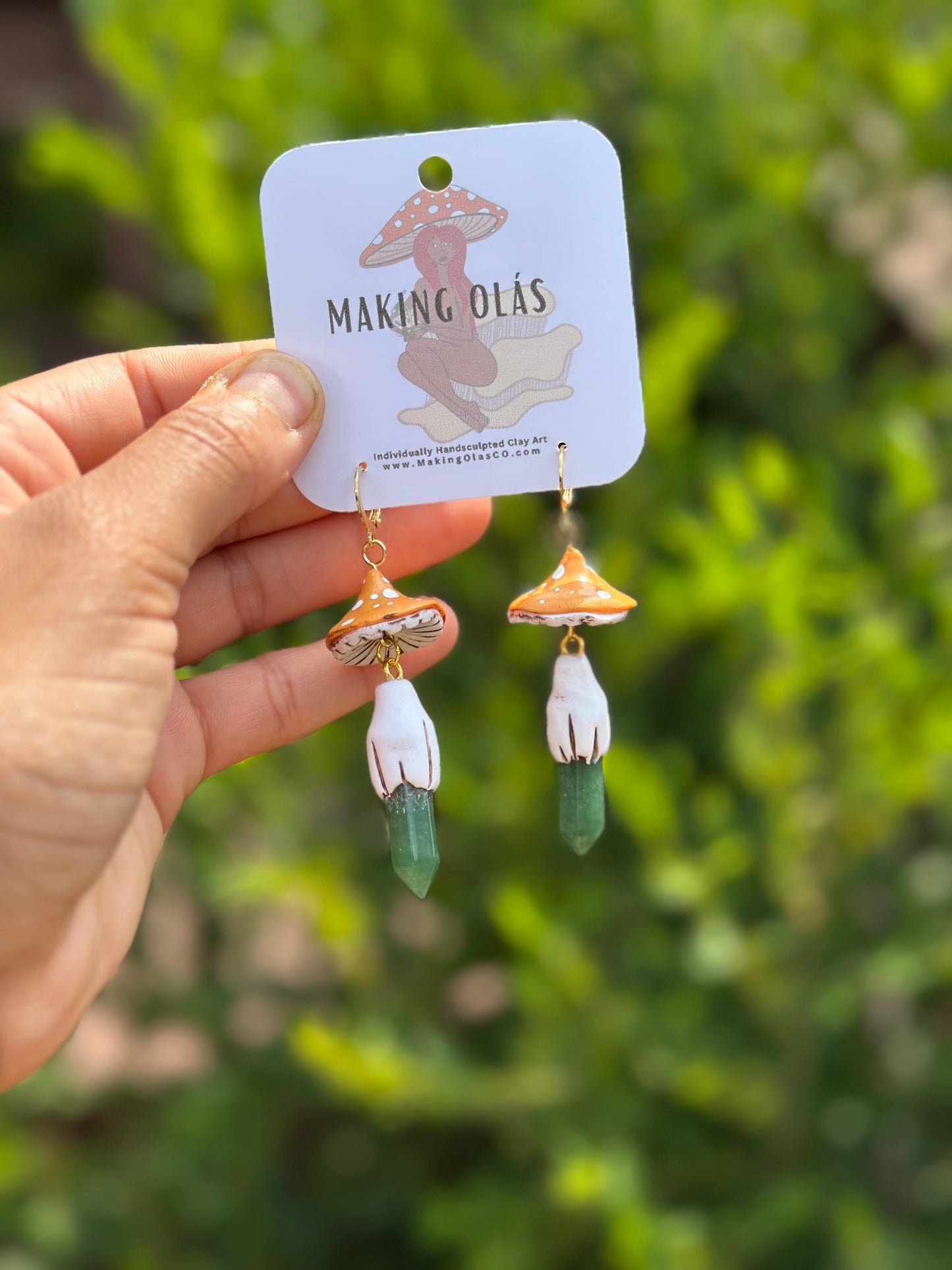 Earrings | Orange Mushies with Green Aventurine
