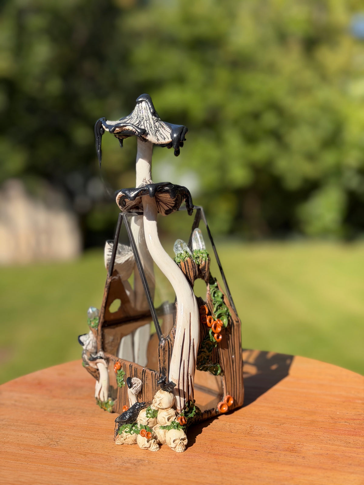 Terrarium | Ink Cap Mushrooms with Skulls + Quartz