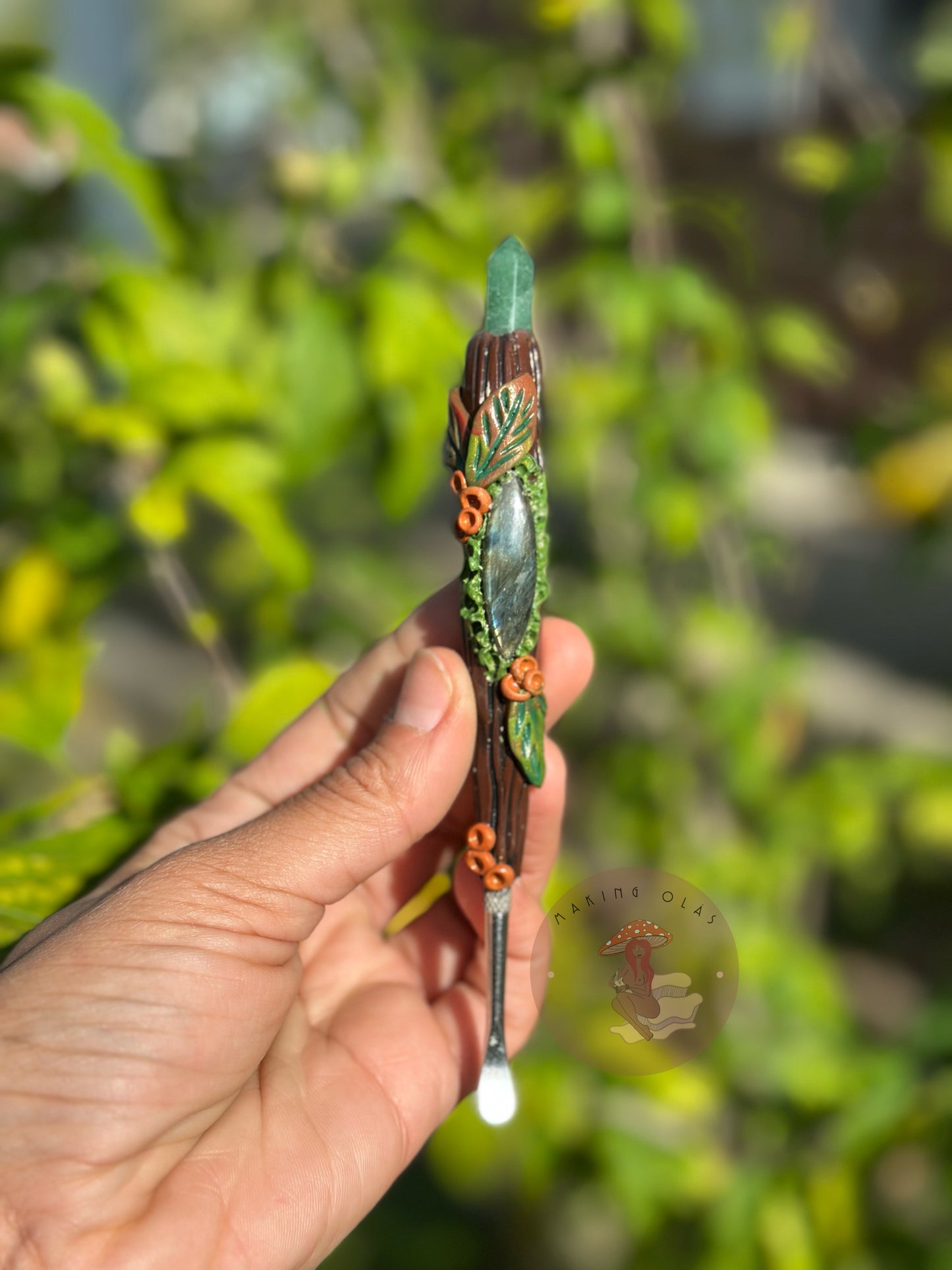 Wax Spoon | Green Aventurine point with Labradorite Cab