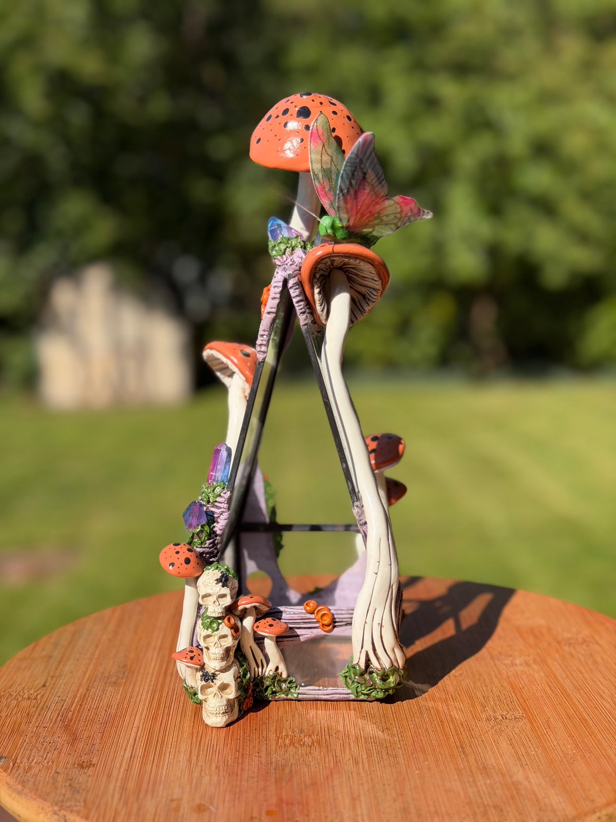 Terrarium | Coral Orange Mushrooms with Quartz + Butterfly