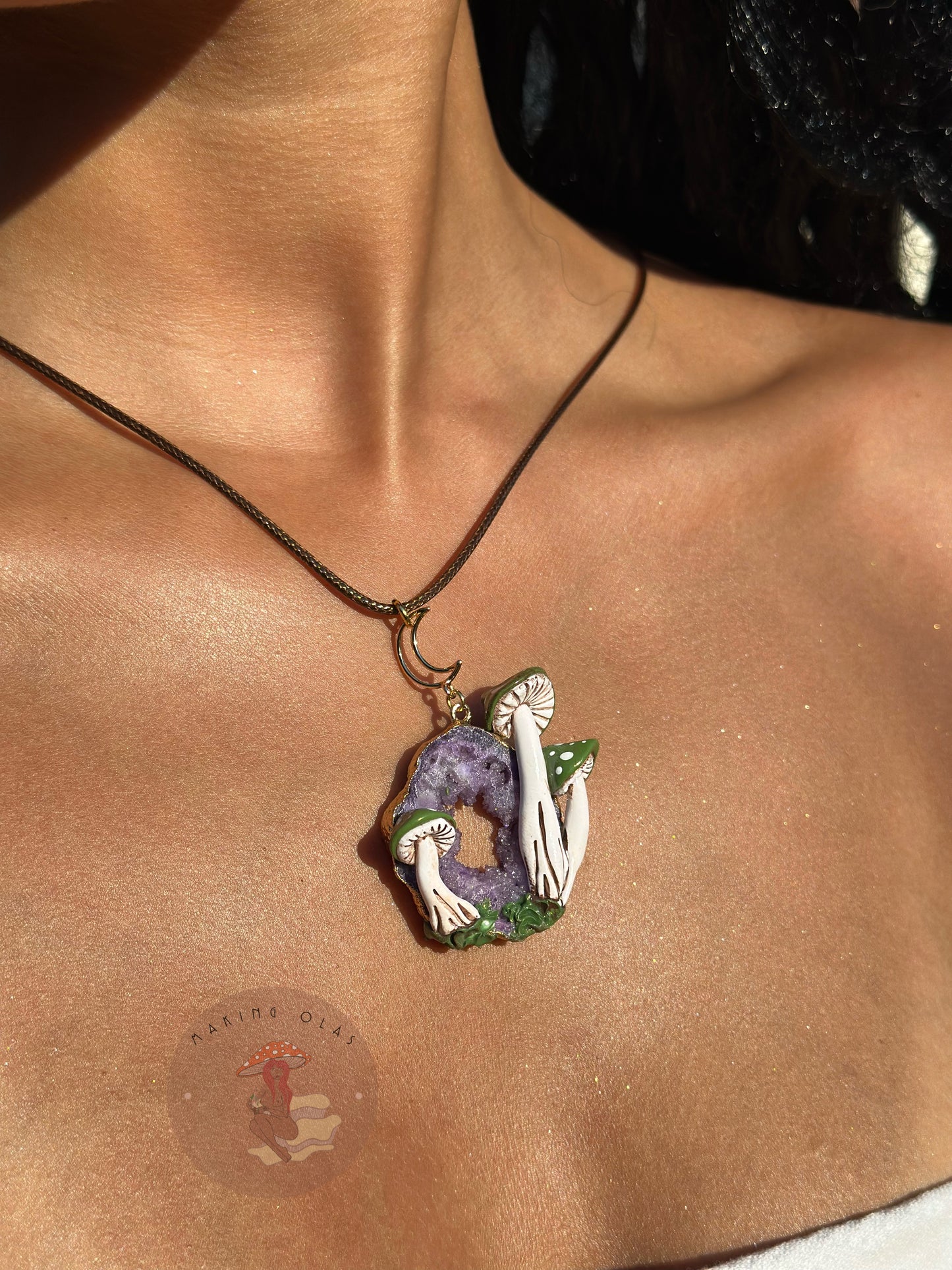 Necklace | Purple Quartz Cluster with Green Mushrooms