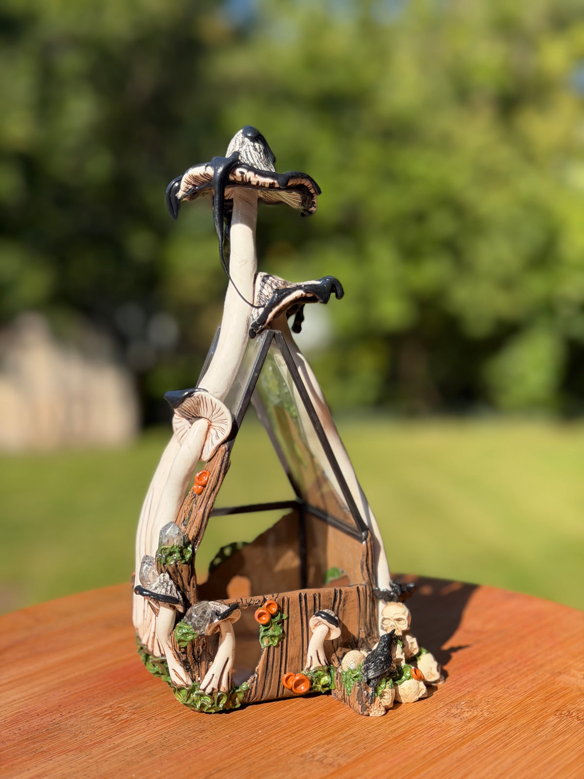 Terrarium | Ink Cap Mushrooms with Skulls + Quartz