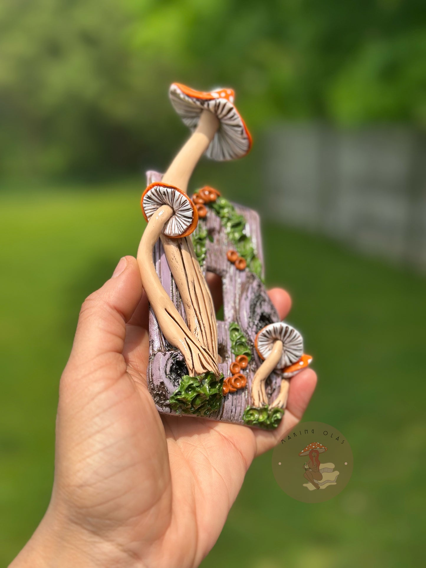 Light Switch Cover | Orange Mushrooms on Lilac Wood