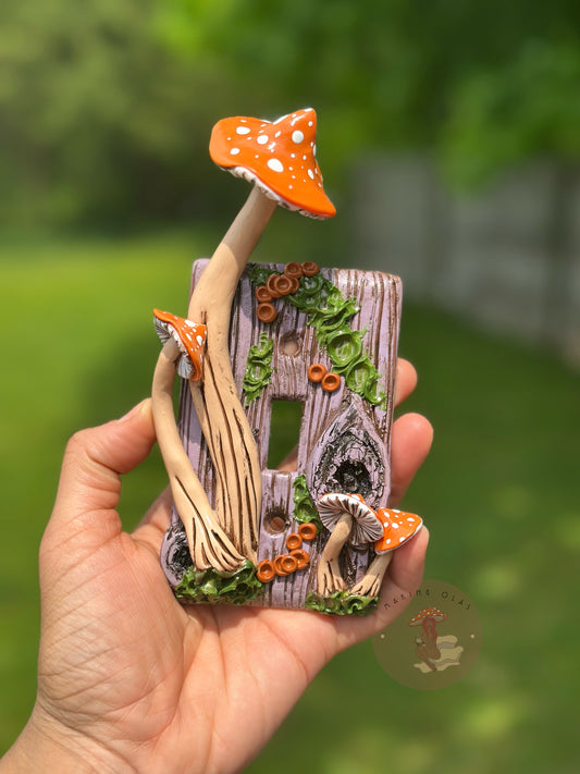 Light Switch Cover | Orange Mushrooms on Lilac Wood