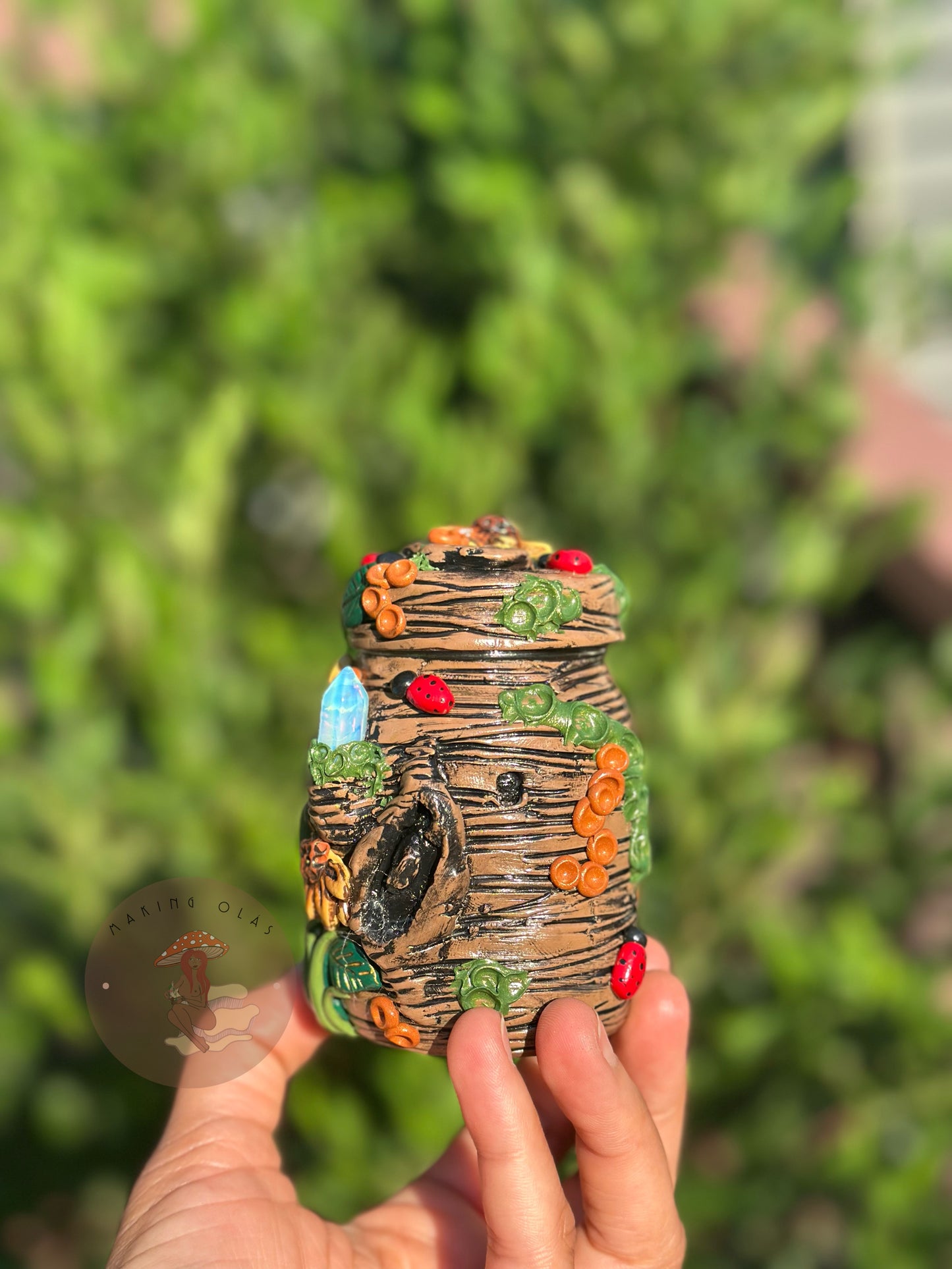 Jar+ Ashtray Set | Opalites and Ladybugs with Quartz Clusters + Sunflowers