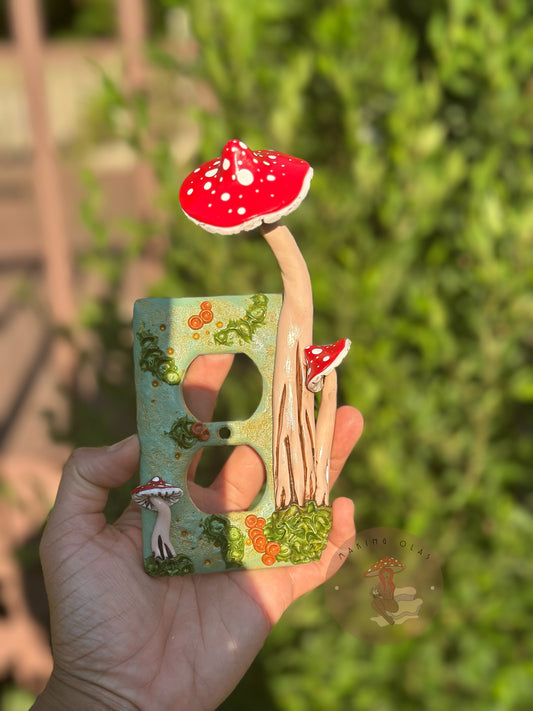 Outlet Cover | Red Mushrooms on Sage Wood