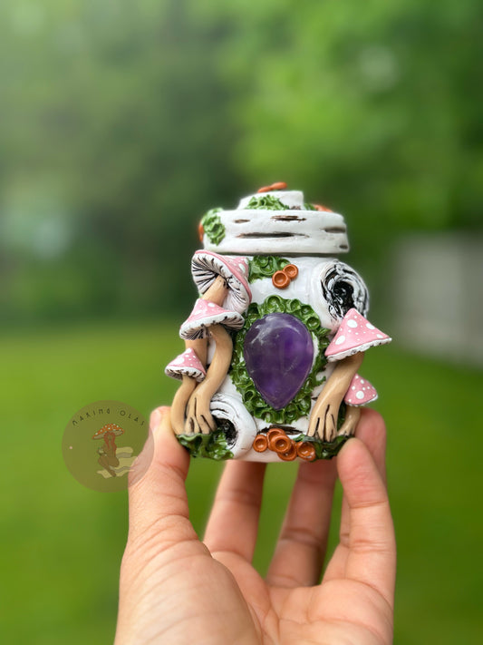 Jar | Amethyst with Pink Mushrooms