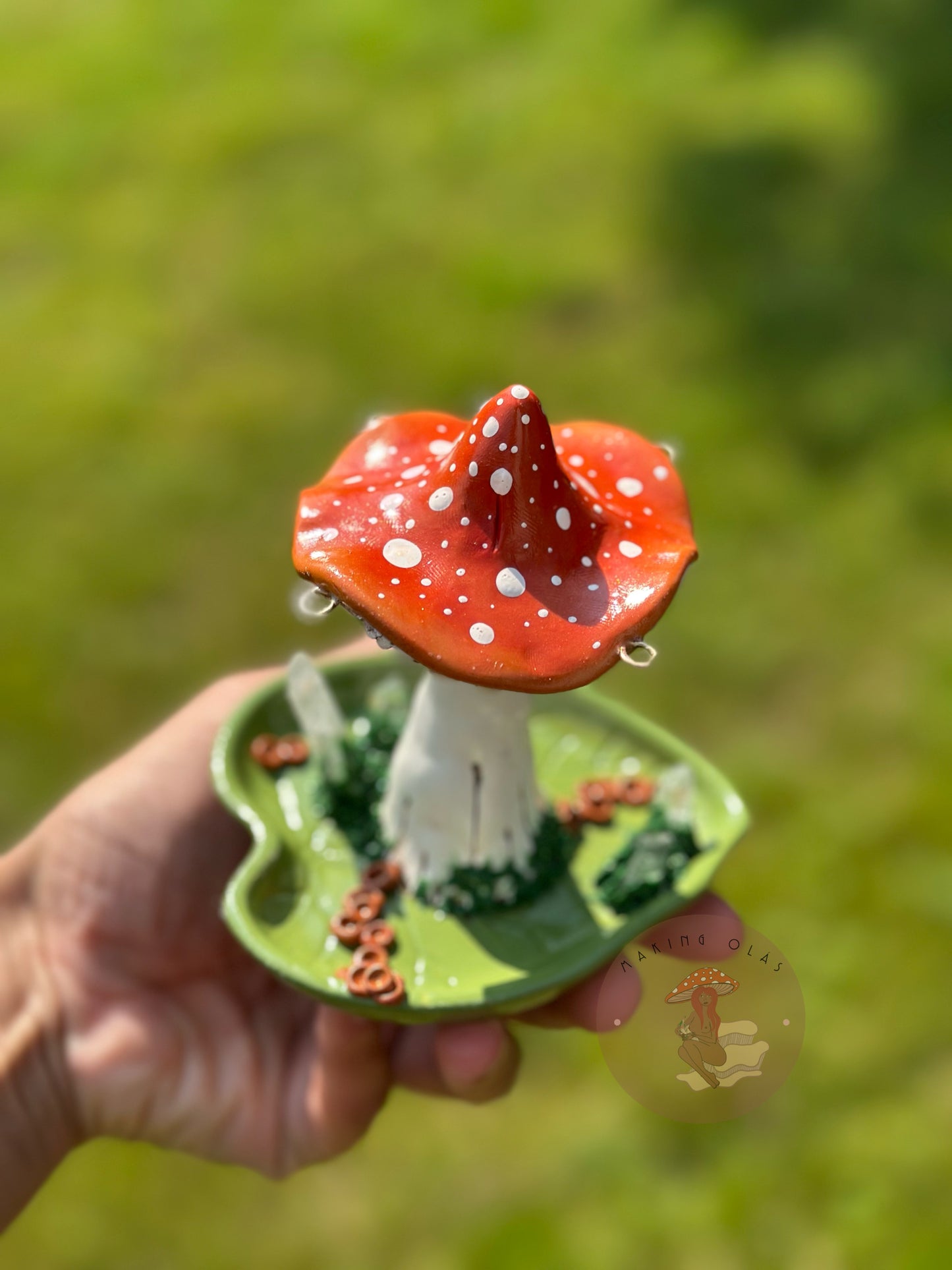 Jewelry Tray | Orange Mushroom on Green Leaf