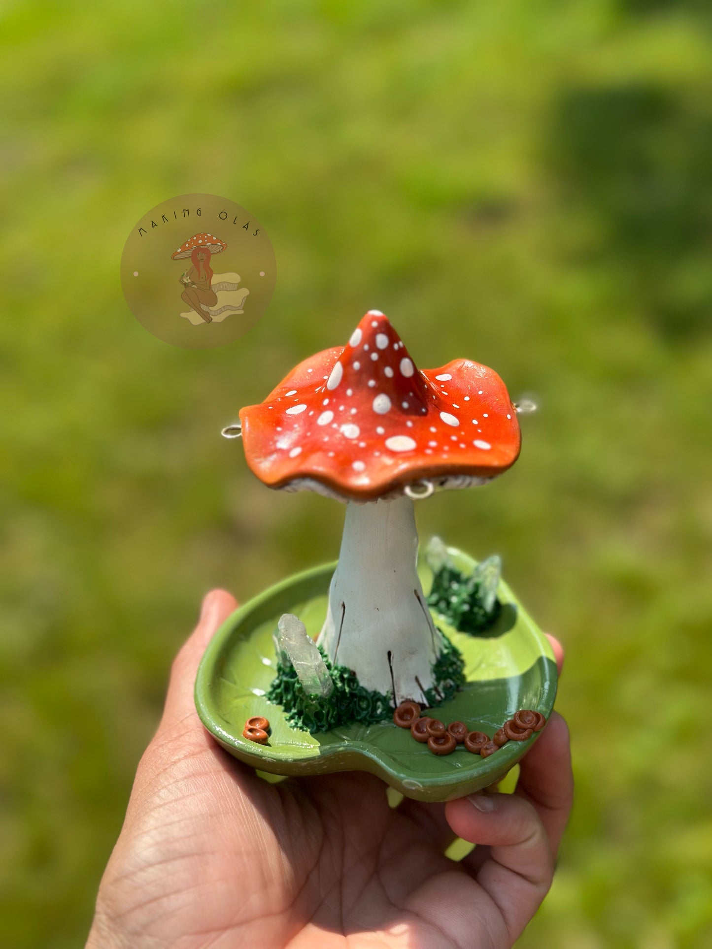 Jewelry Tray | Orange Mushroom on Green Leaf