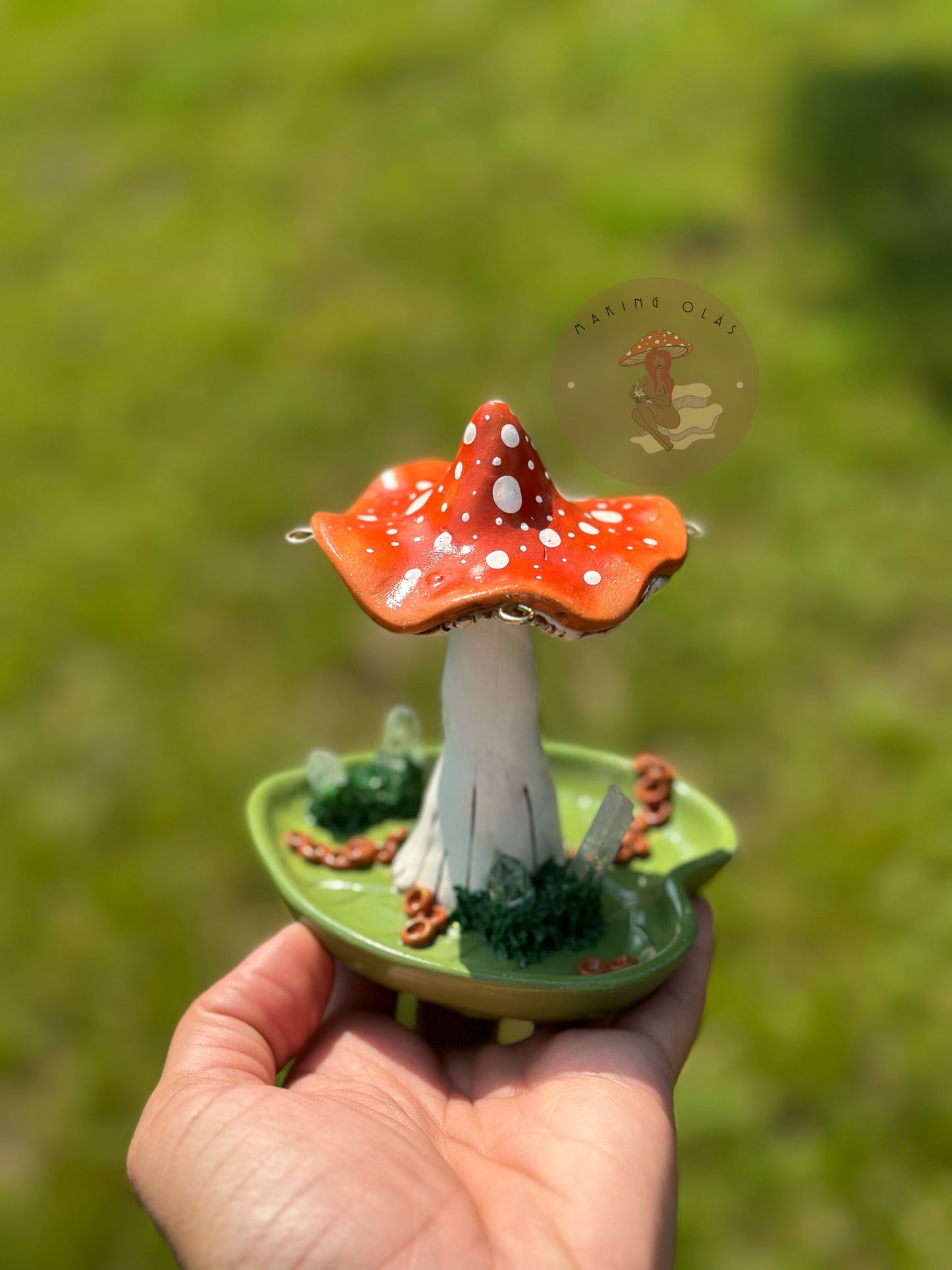 Jewelry Tray | Orange Mushroom on Green Leaf