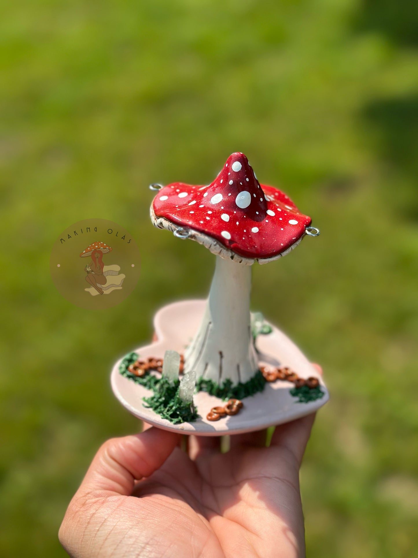 Jewelry Tray | Red Mushroom on Pink Heart