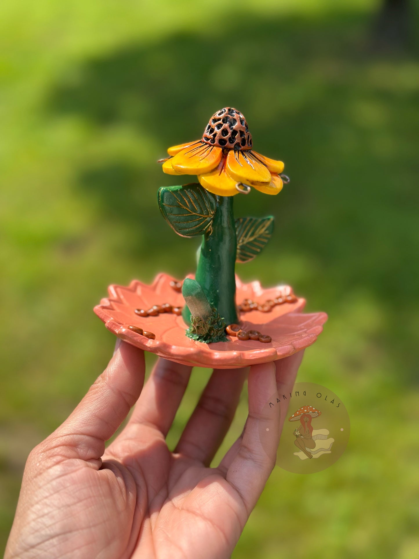 Jewelry Tray | Yellow Flower on Pink