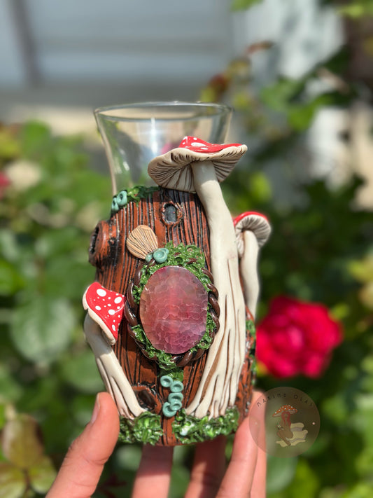 Vase | Pink Agate with Red Mushrooms