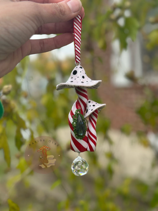 Ornament | Candy Cane Mushrooms with Labradorite + a suncatcher