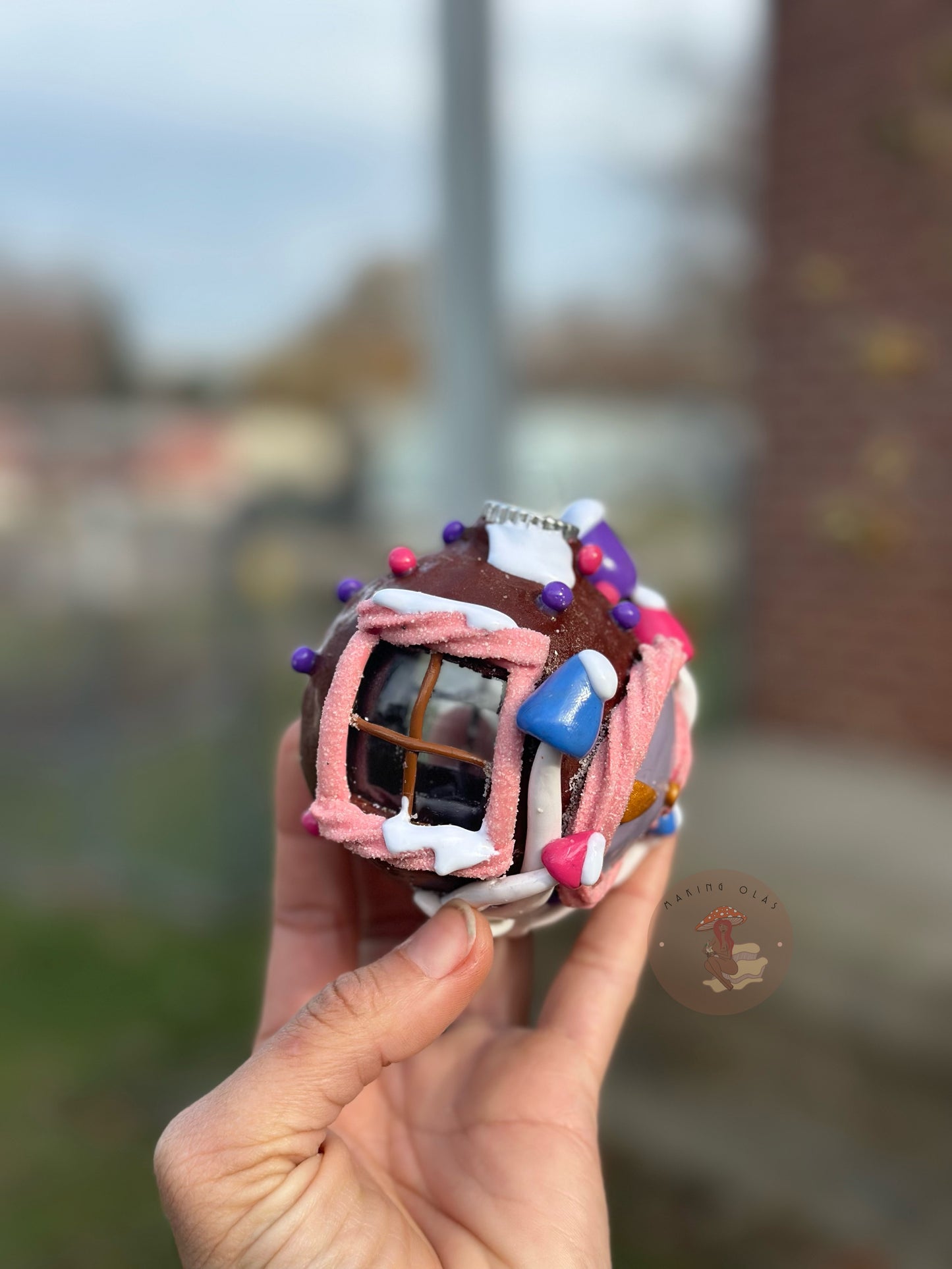 Ornament | Gingerbread House with Sugar Door + Frosted Gumdrop mushrooms
