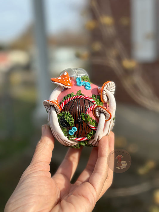 Ornament | Brown Moon Door with Orange Mushrooms