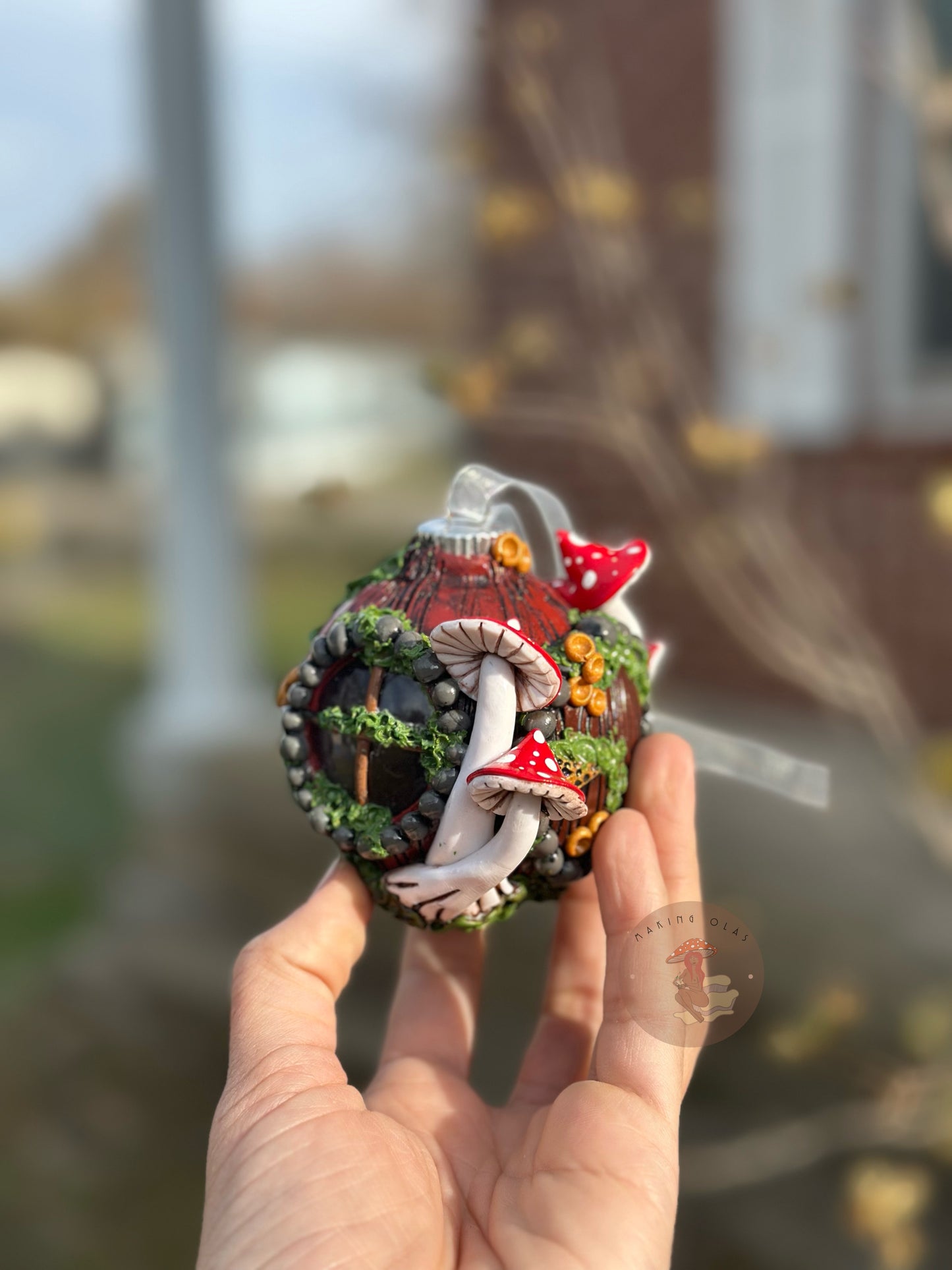 Ornament | Brown Door with Red Mushrooms