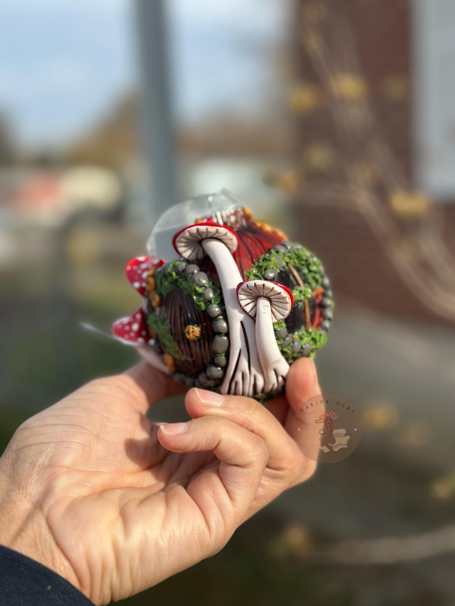 Ornament | Brown Door with Red Mushrooms