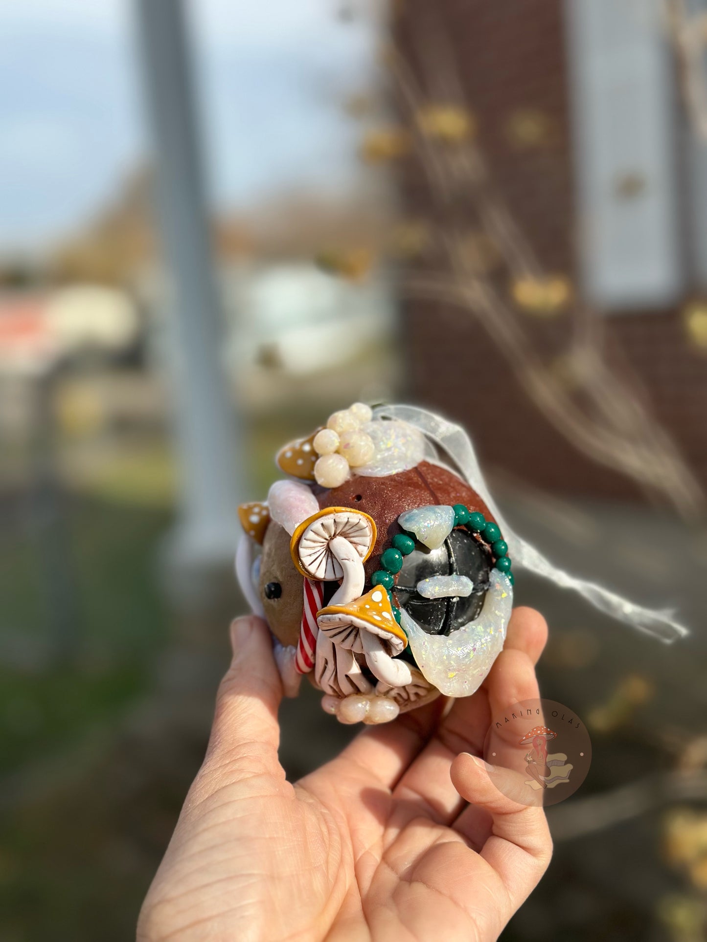 Ornament | Gingerbread Door with Yellow Mushrooms + Snowballs