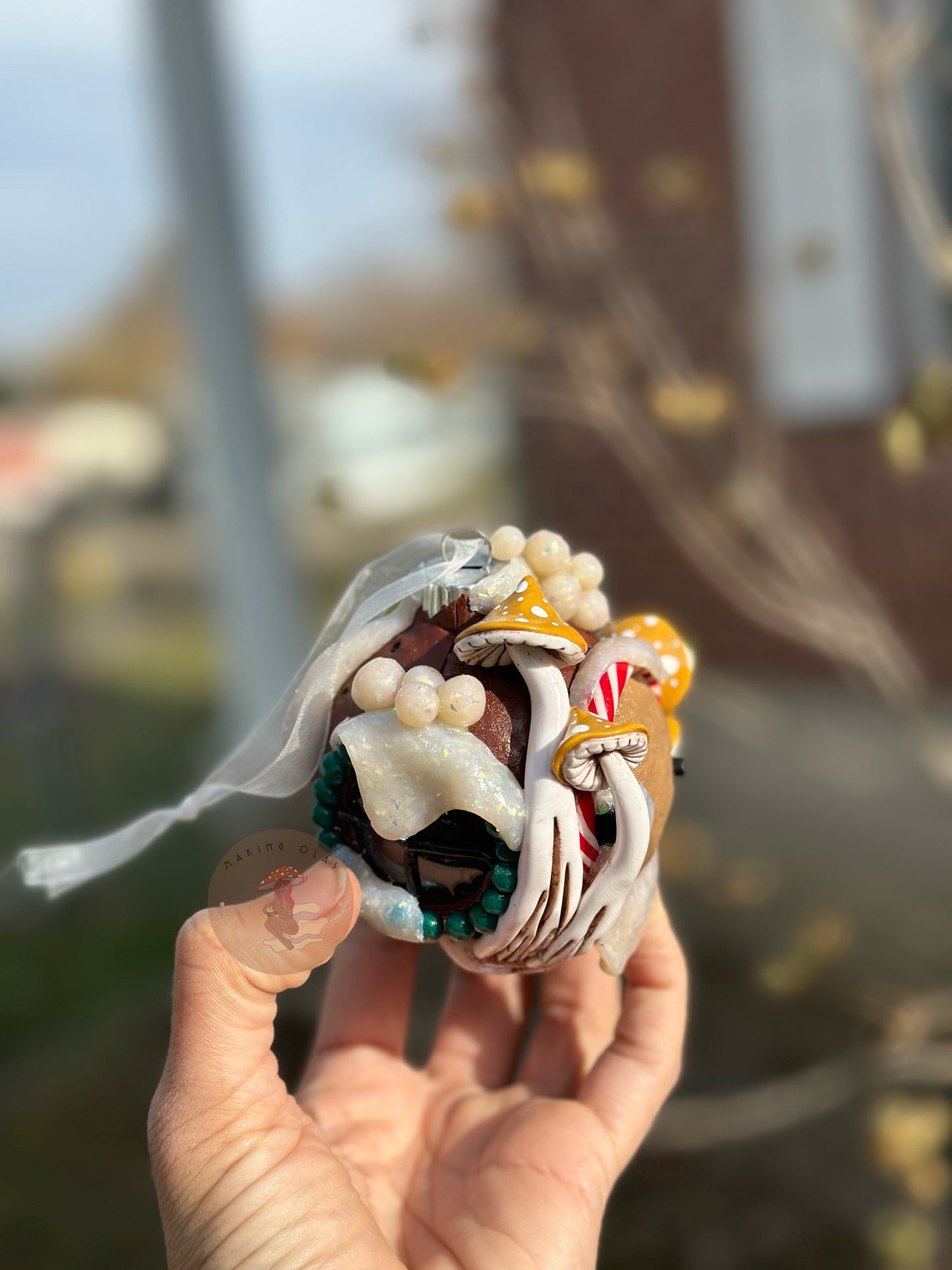 Ornament | Gingerbread Door with Yellow Mushrooms + Snowballs