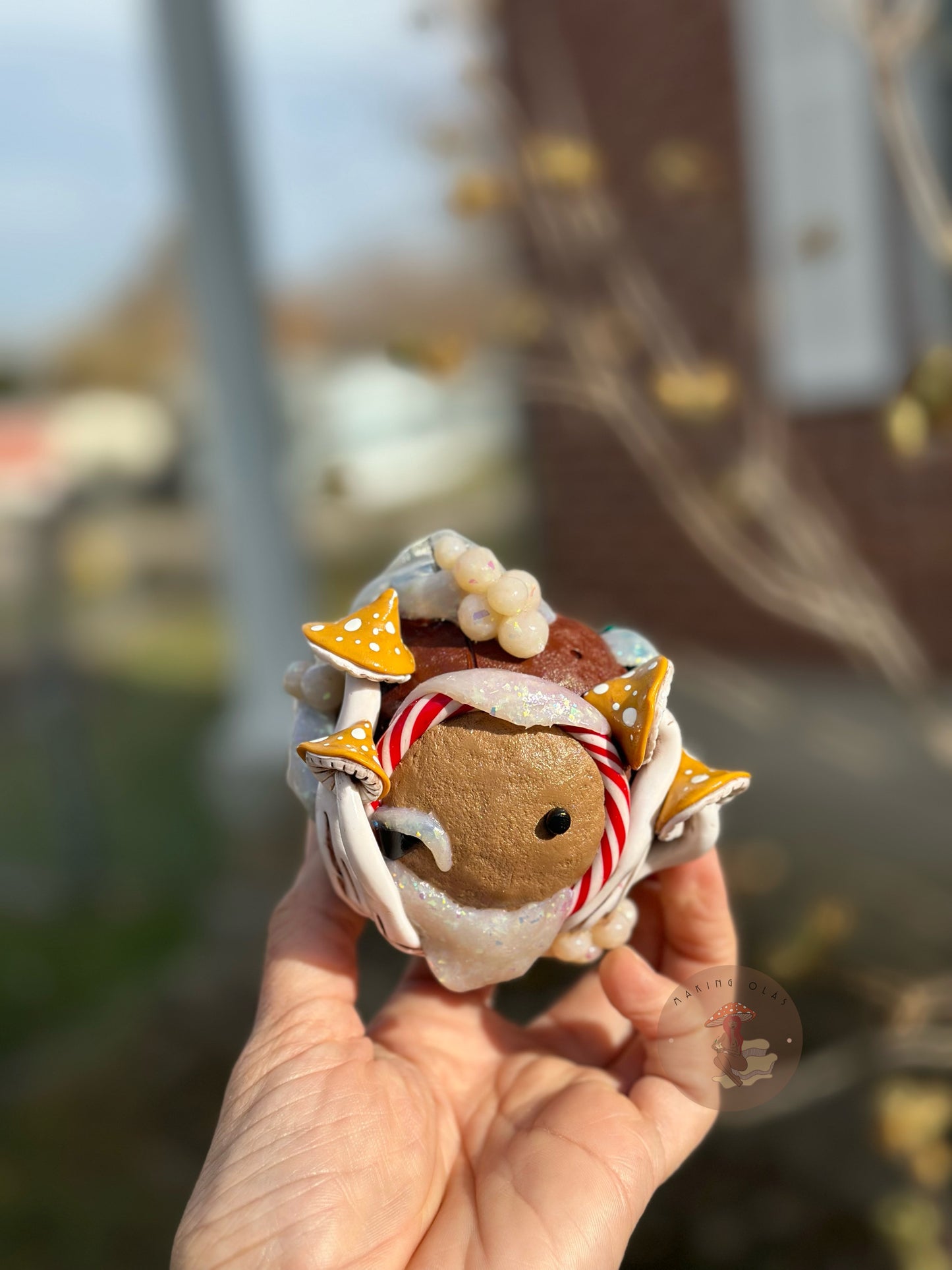 Ornament | Gingerbread Door with Yellow Mushrooms + Snowballs