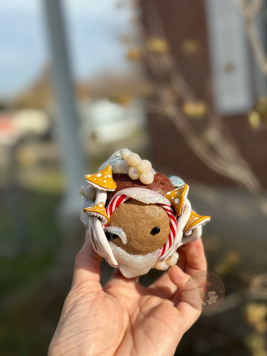 Ornament | Gingerbread Door with Yellow Mushrooms + Snowballs