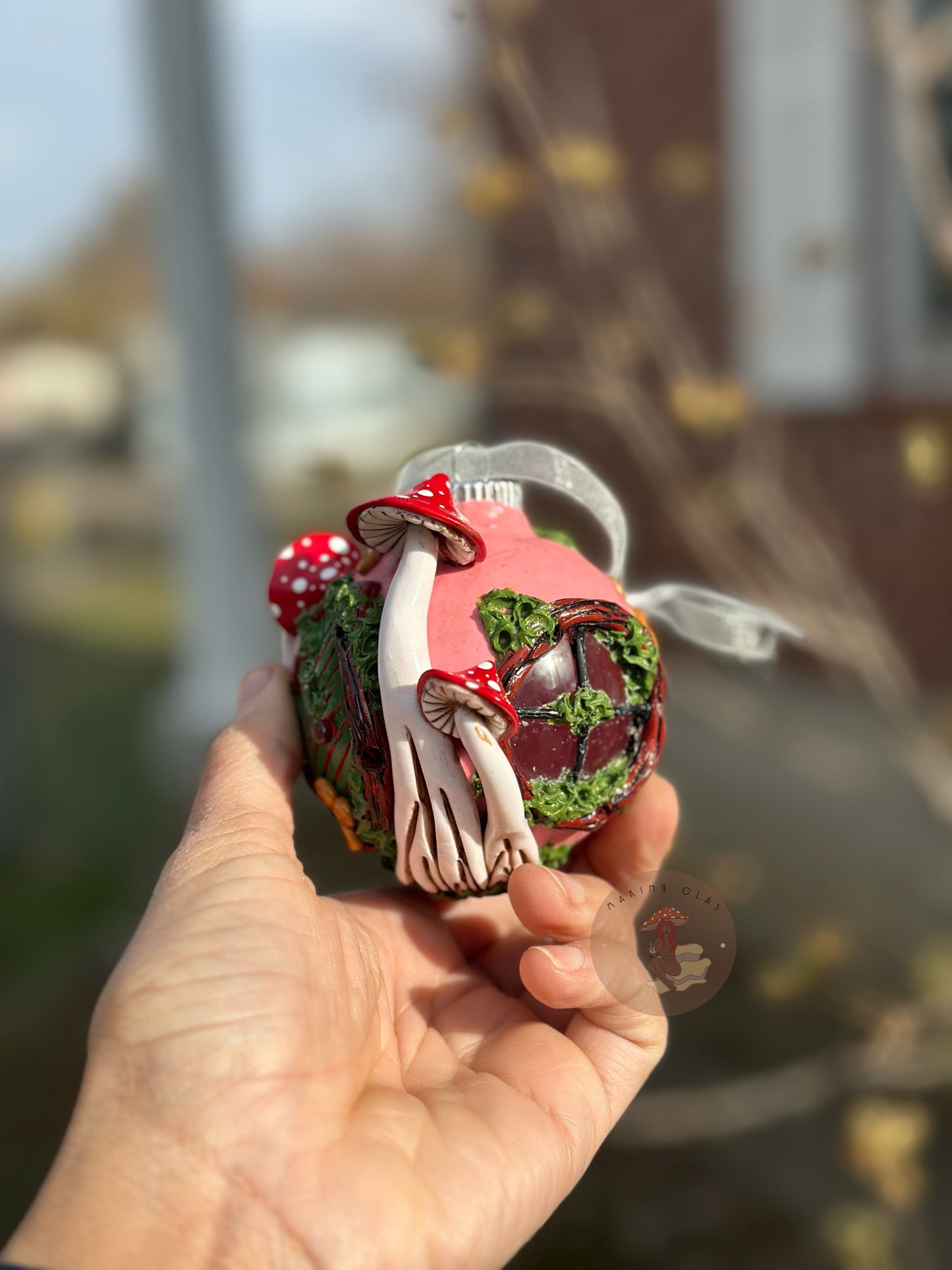 Ornament | Leafy Door with Red Mushrooms