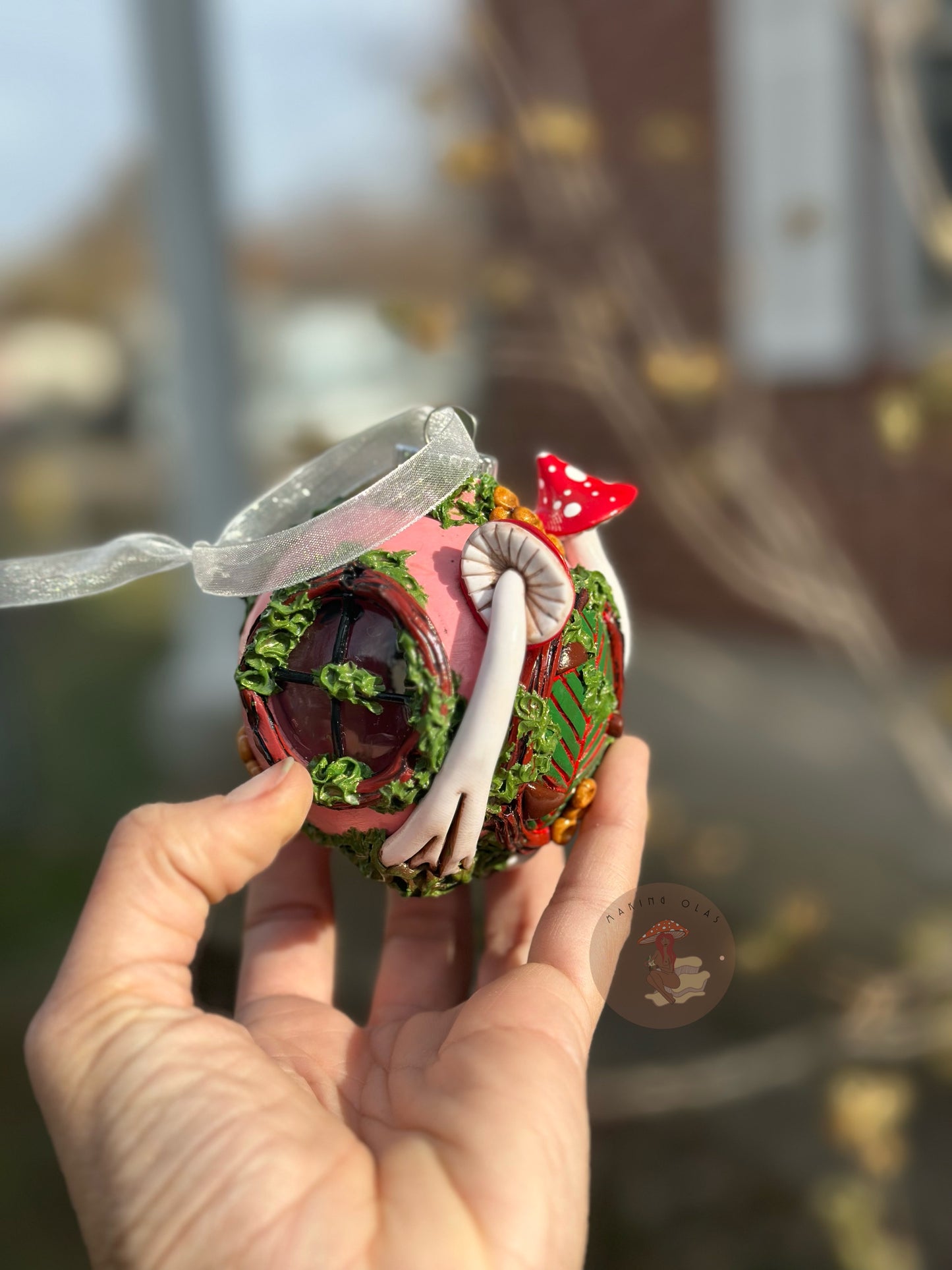 Ornament | Leafy Door with Red Mushrooms