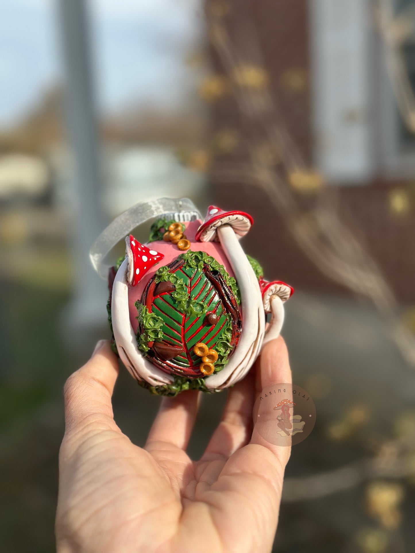 Ornament | Leafy Door with Red Mushrooms