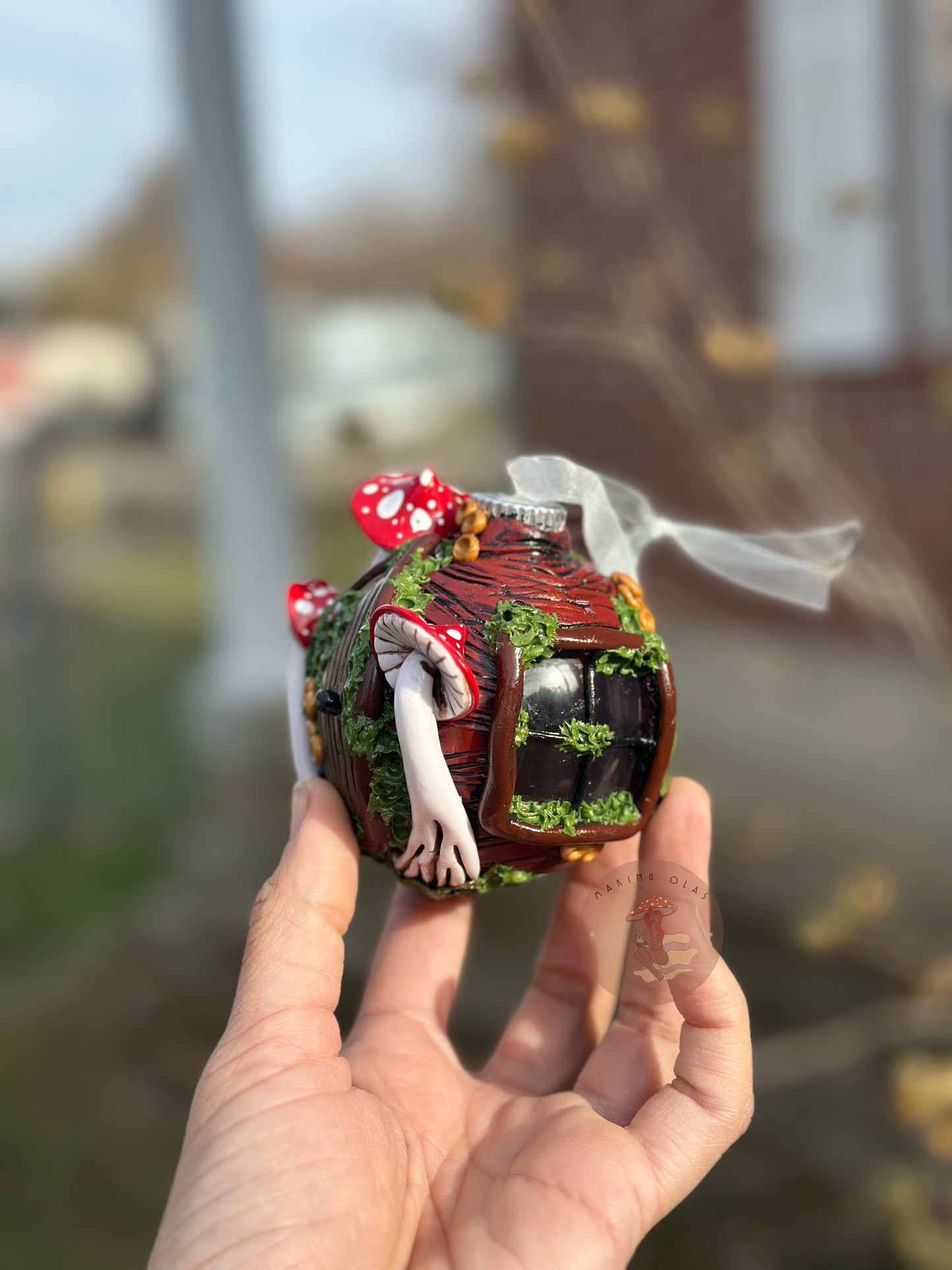 Ornament | Brown Door with Red Mushrooms