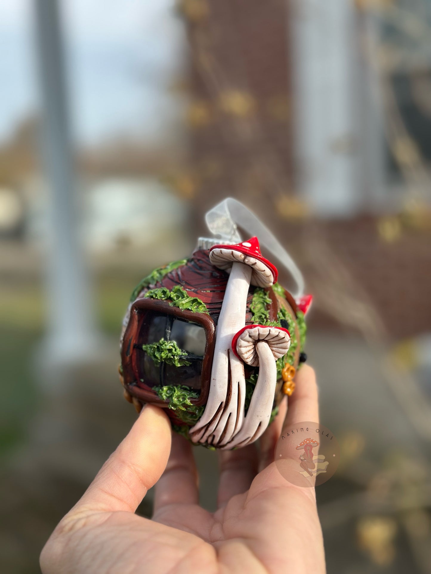 Ornament | Brown Door with Red Mushrooms