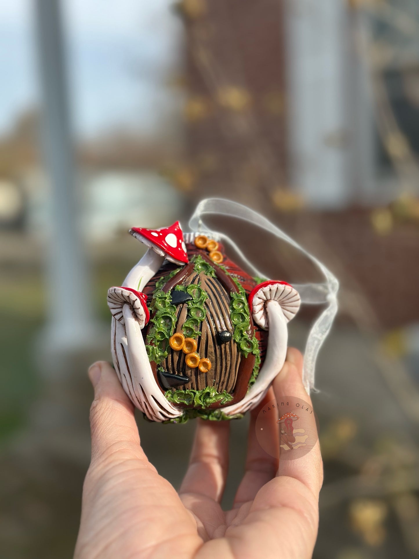 Ornament | Brown Door with Red Mushrooms