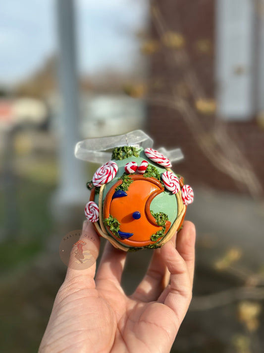 Ornament | Orange Moon Door with Peppermint Sticks