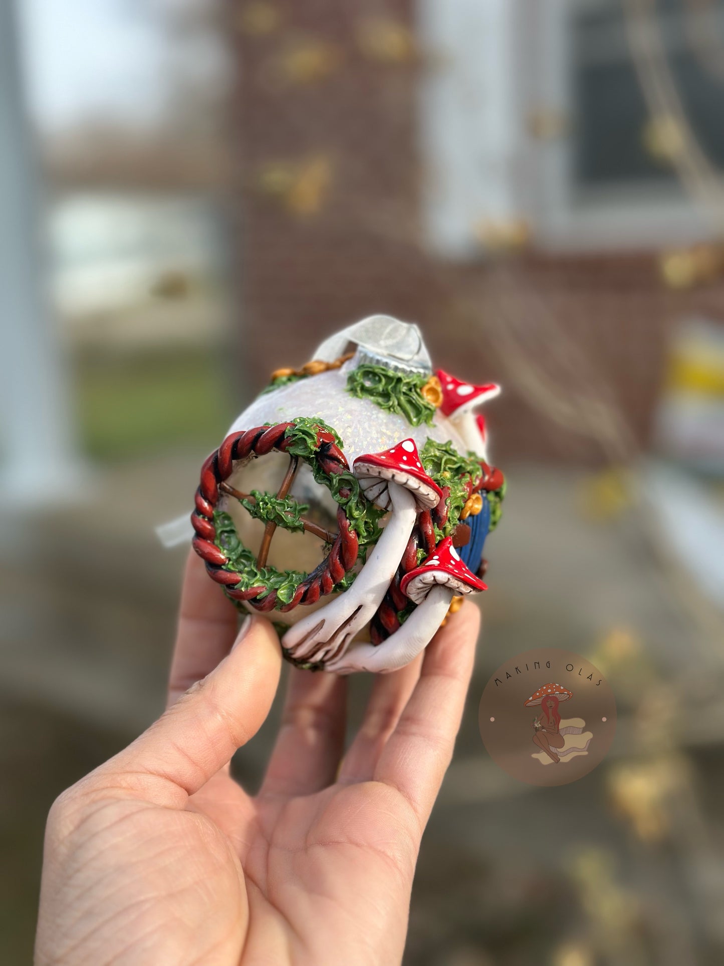 Ornament | Blue Door with Red Mushies