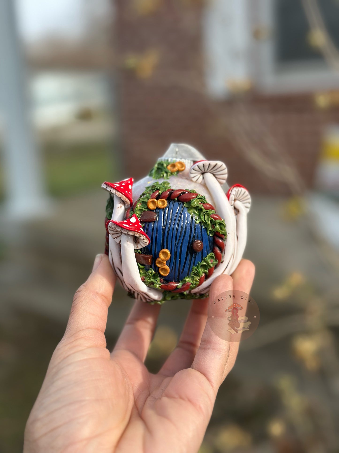 Ornament | Blue Door with Red Mushies