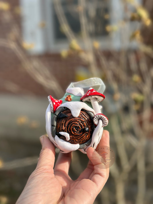 Ornament | Brown Snowy Door with Red Mushies