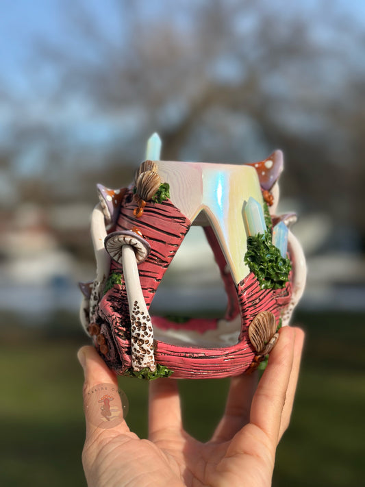 Wax Warmer | Pink Wood and Purplish Mushrooms on Iridescent Warmer