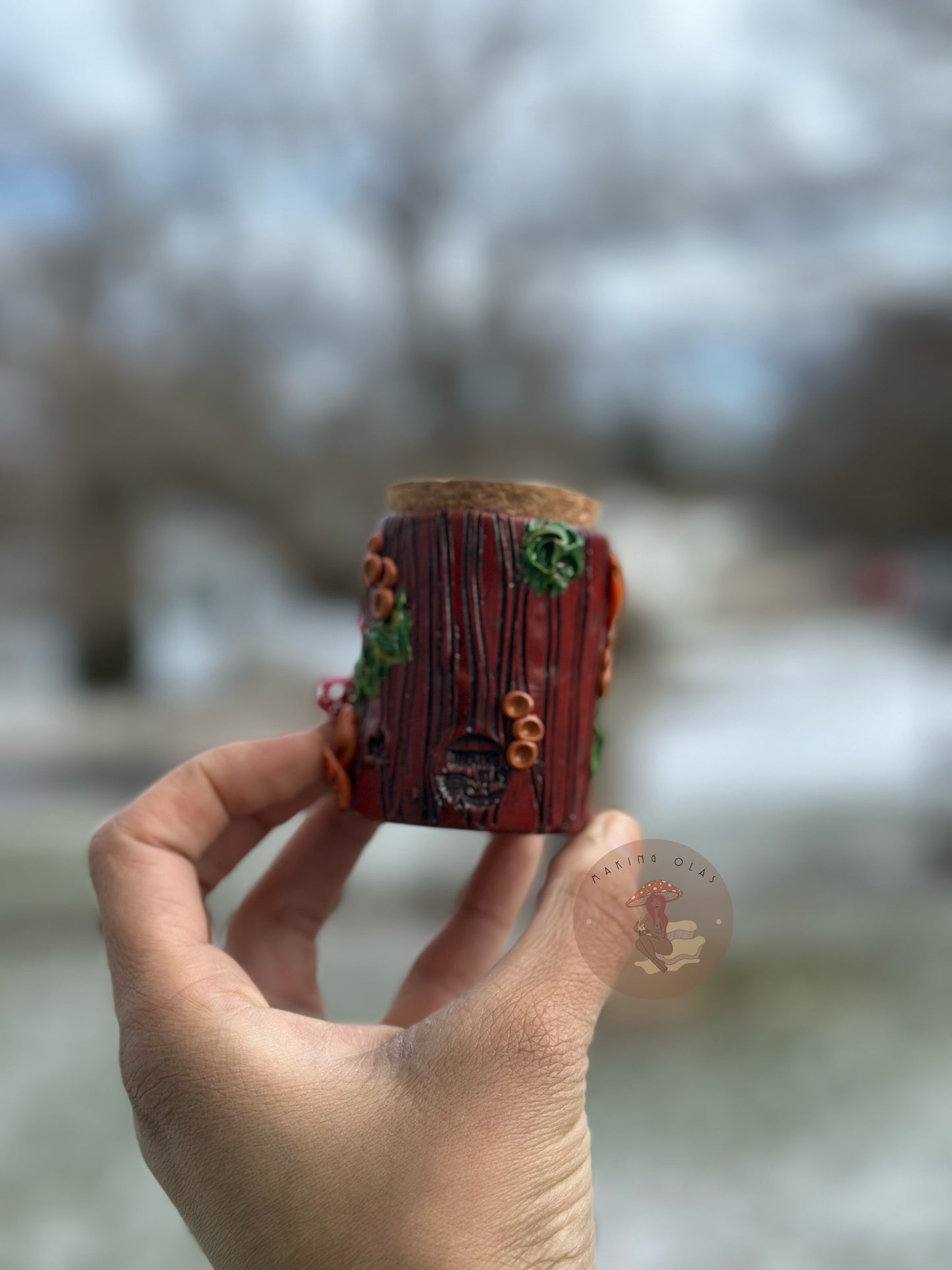 Jar | Moonstone with Red Mushrooms