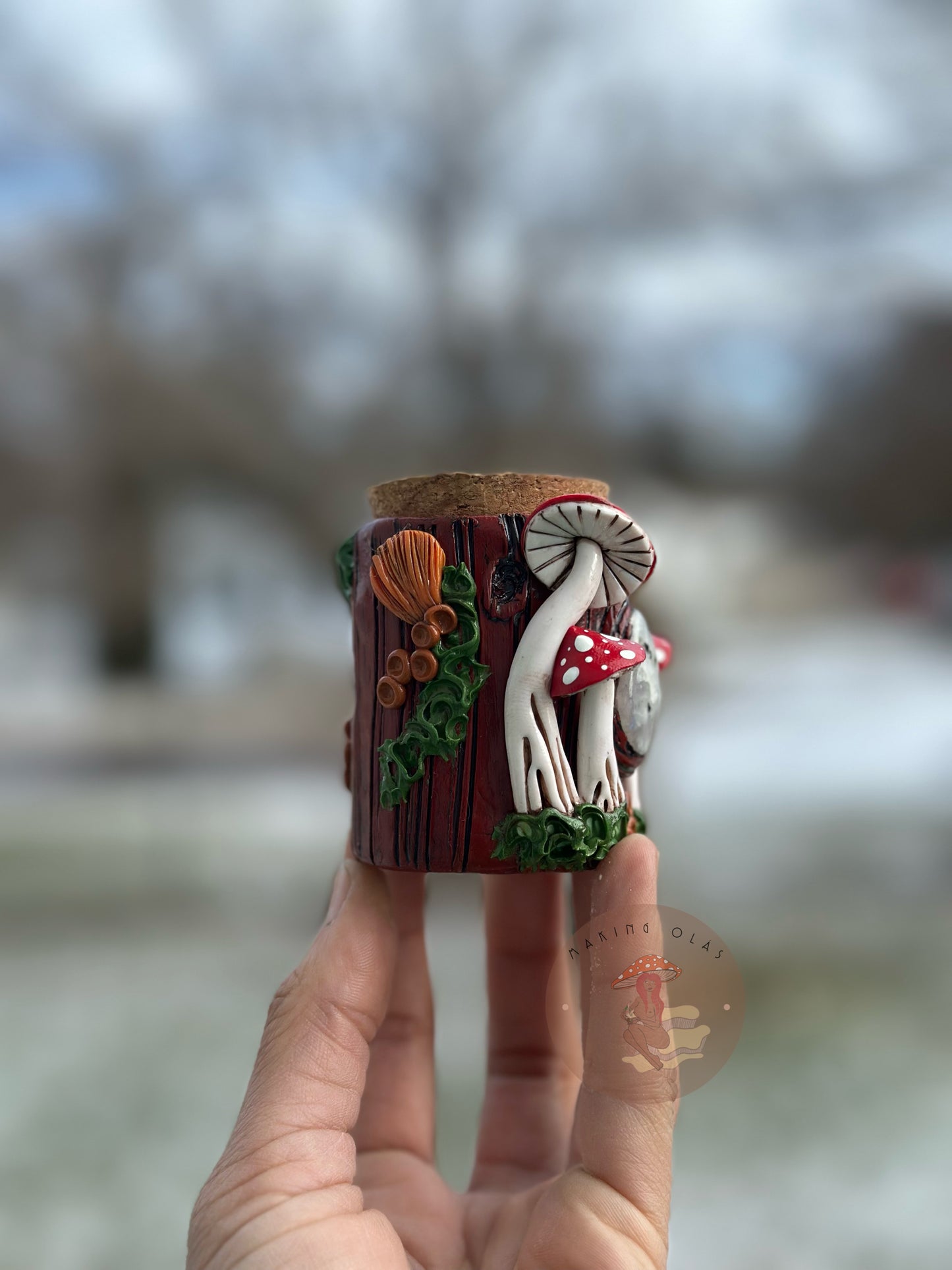 Jar | Moonstone with Red Mushrooms