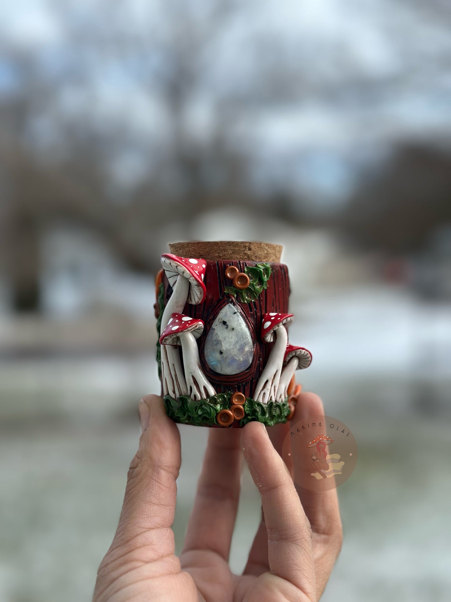 Jar | Moonstone with Red Mushrooms