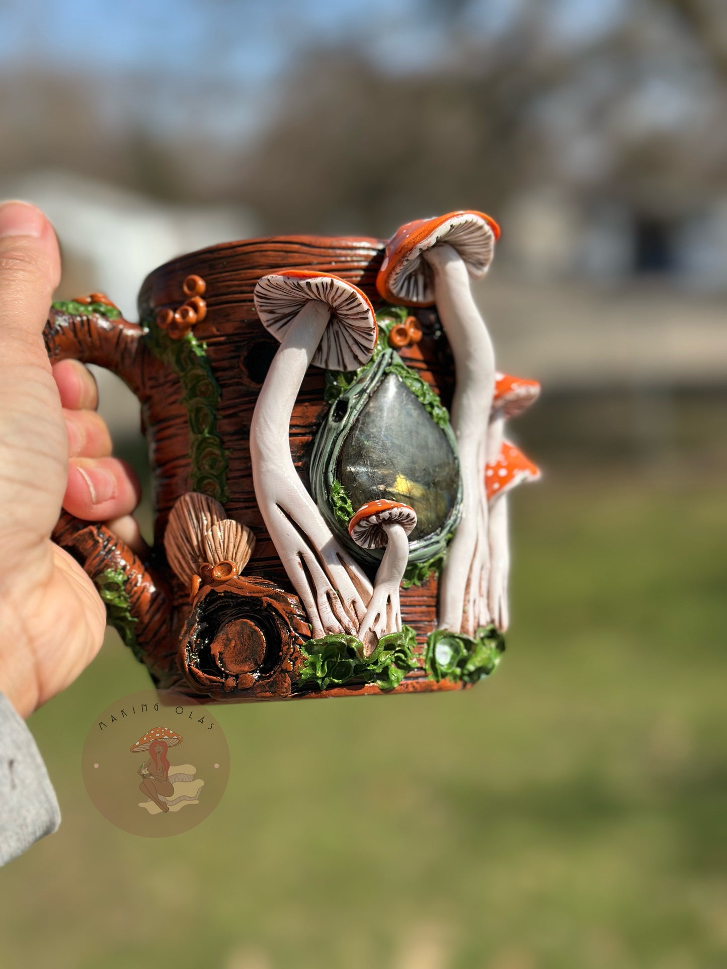 Mug | Labradorite with Orange Mushrooms