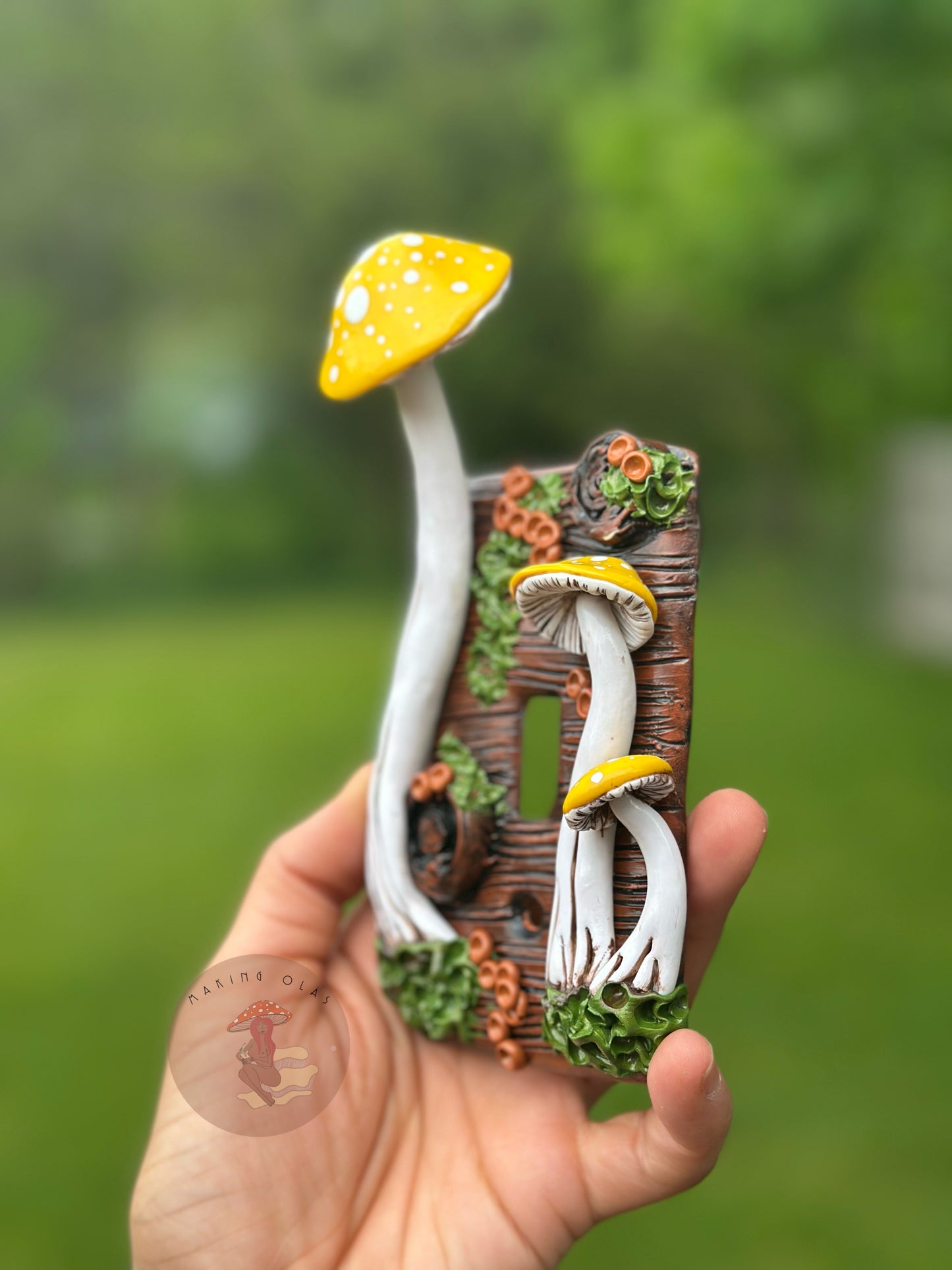 Light Switch Cover | Yellow Mushrooms on Brown Oak