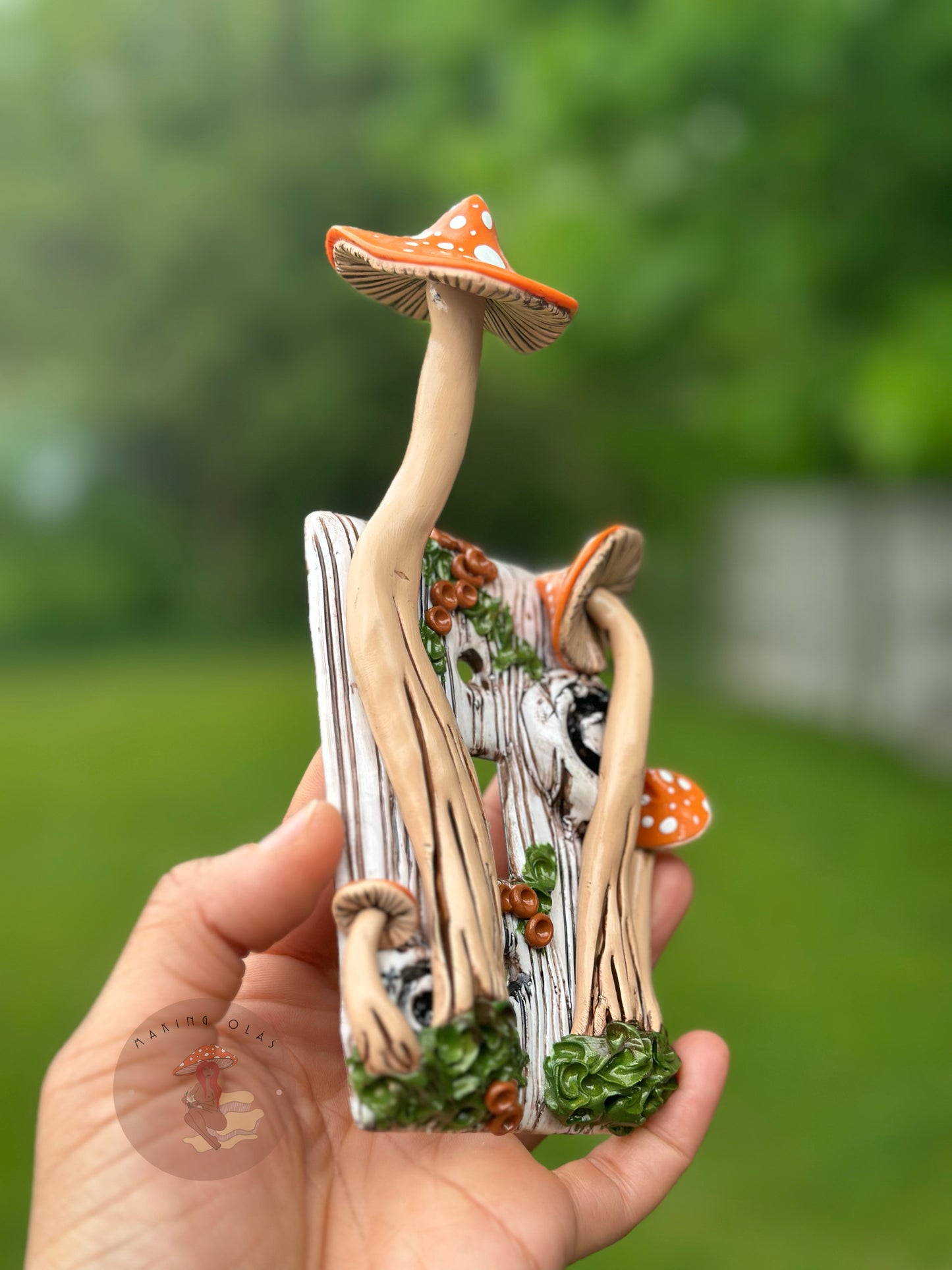 Light Switch Cover | Orange Mushrooms on White Wood