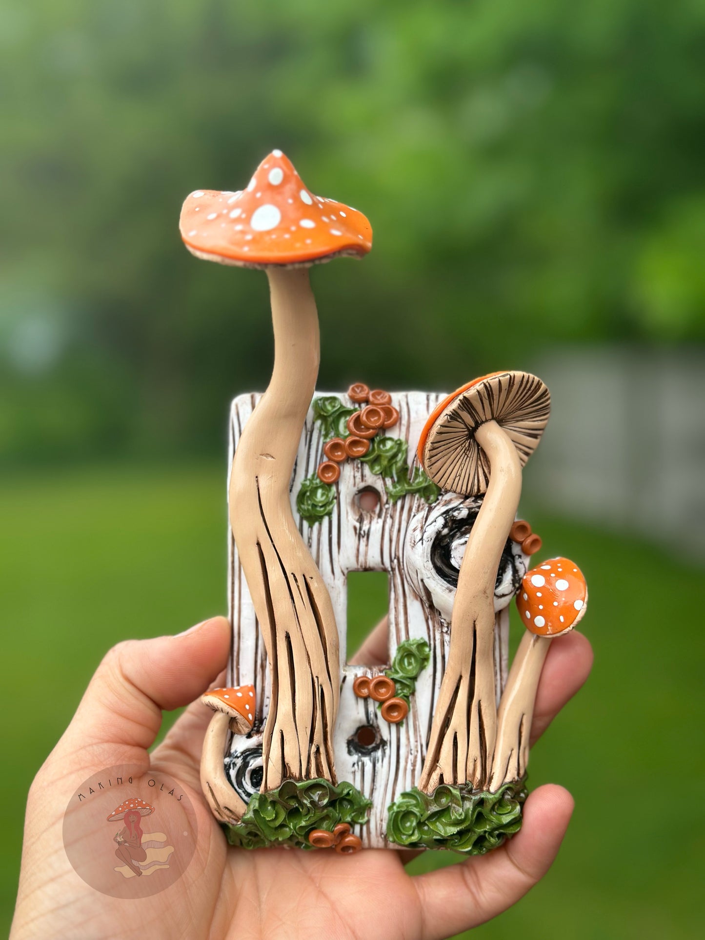 Light Switch Cover | Orange Mushrooms on White Wood