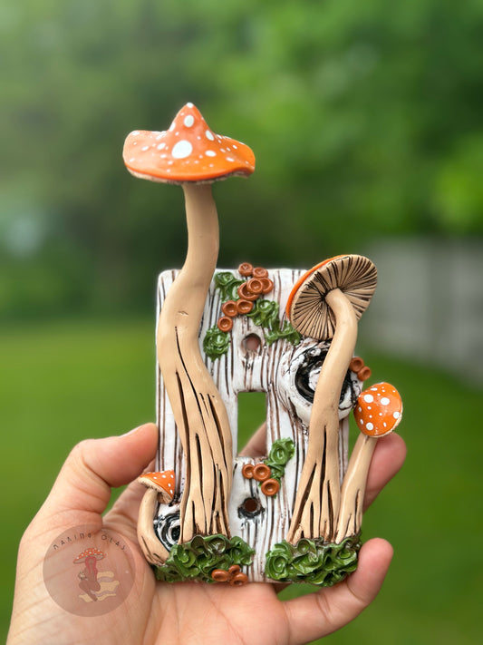 Light Switch Cover | Orange Mushrooms on White Wood