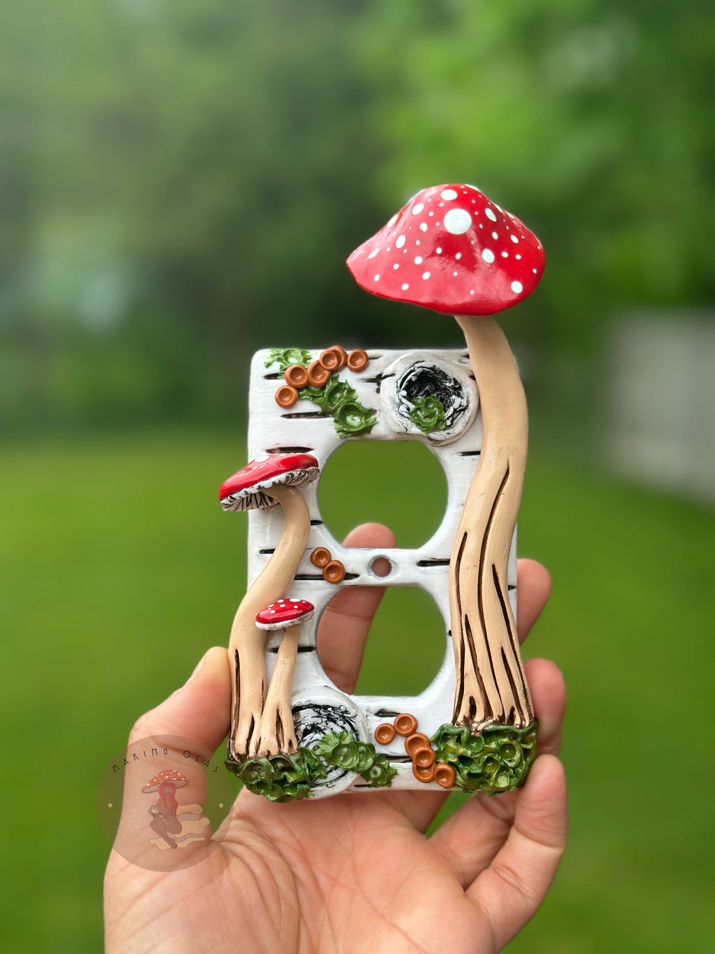 Outlet Cover | Red Mushrooms on Birchwood
